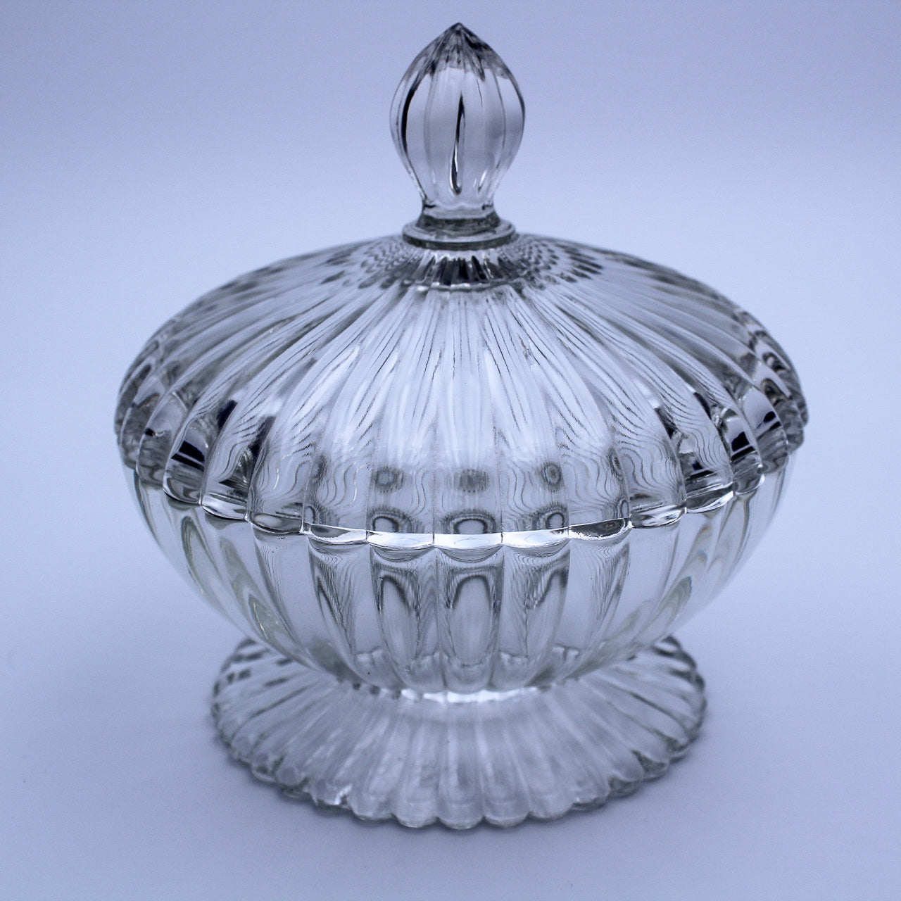Jeannette Glass National Pattern Footed Candy Dish with Lid — Clear