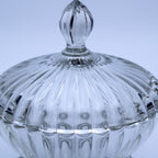 Jeannette Glass Bonbonschale mit Fuß und Deckel, National Pattern – Klar