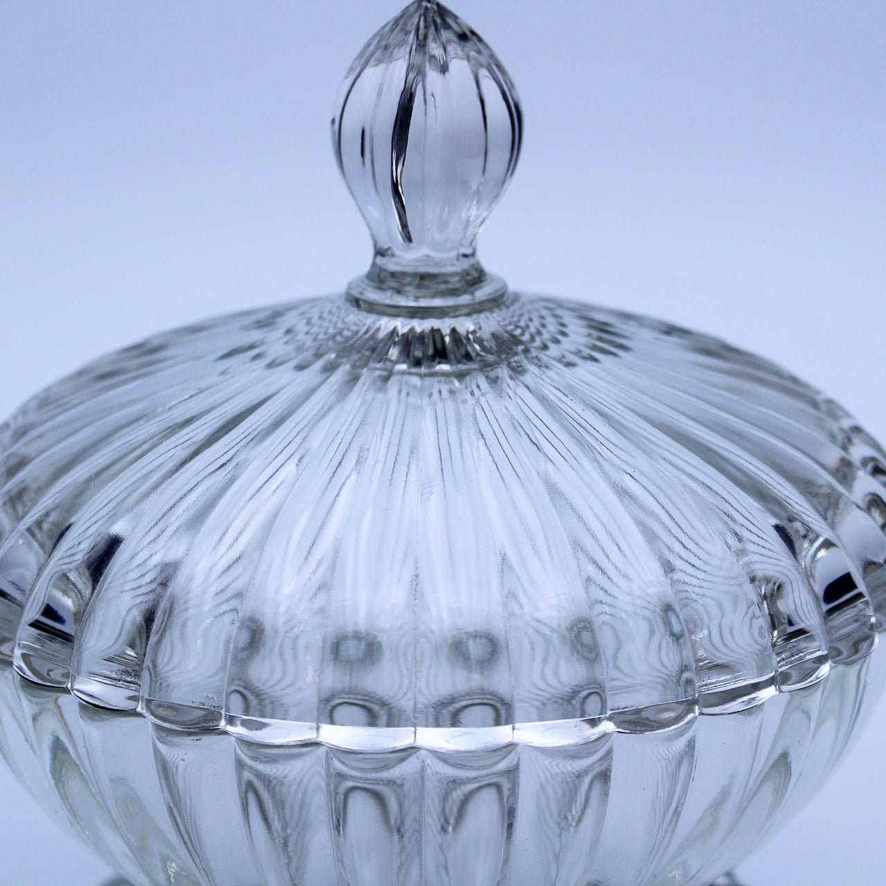 Jeannette Glass National Pattern Footed Candy Dish with Lid — Clear