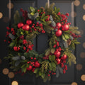 24-Inch Red Ornament Wreath - Berries & Pinecones