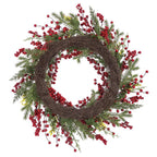 24" Pine Wreath - Red Cardinals and Berry Accents