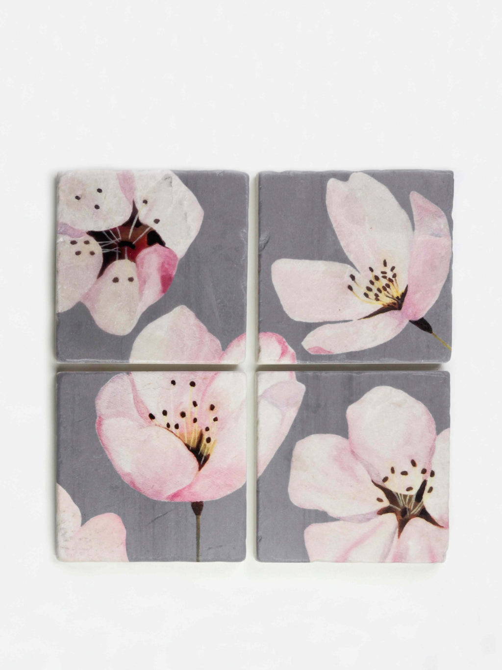 Coaster Set: Cherry Blossoms on Grey