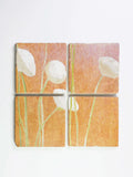 Coaster Set: Cream Flowers on Orange