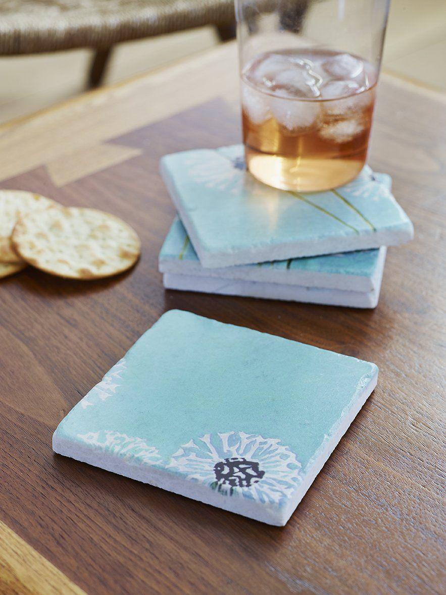 Coaster Set: Dandelions on Aqua