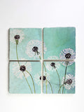 Coaster Set: Dandelions on Aqua