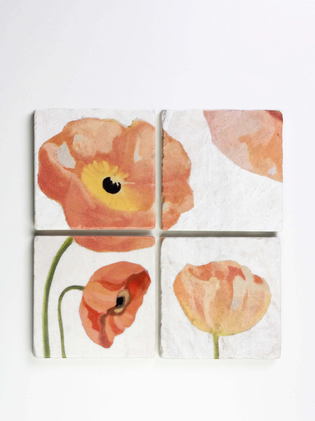 Coaster Set: Peach Poppies on Snow