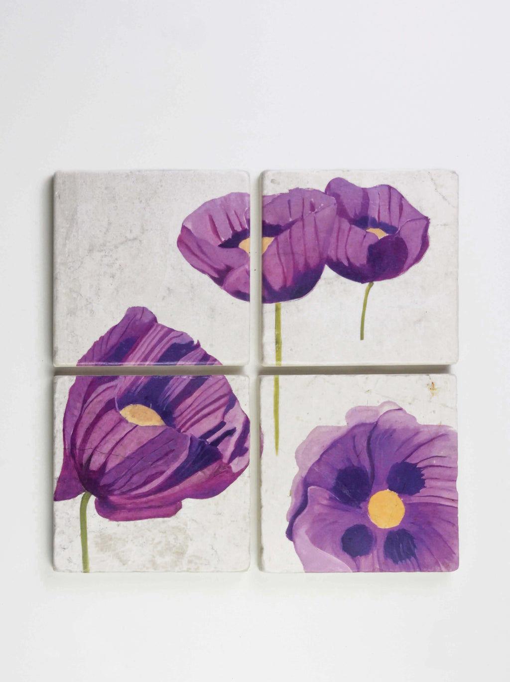 Coaster Set: Purple Poppies on Snow