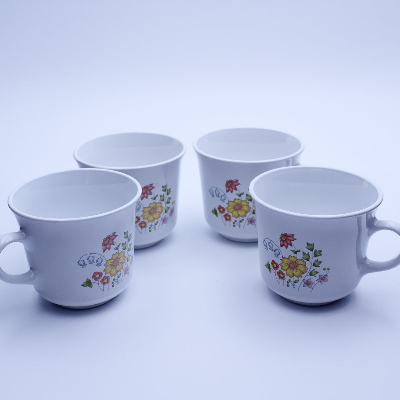 Set of 4 Corelle Spring Meadow Coffee Mugs, 1970s Floral by Corning Ware