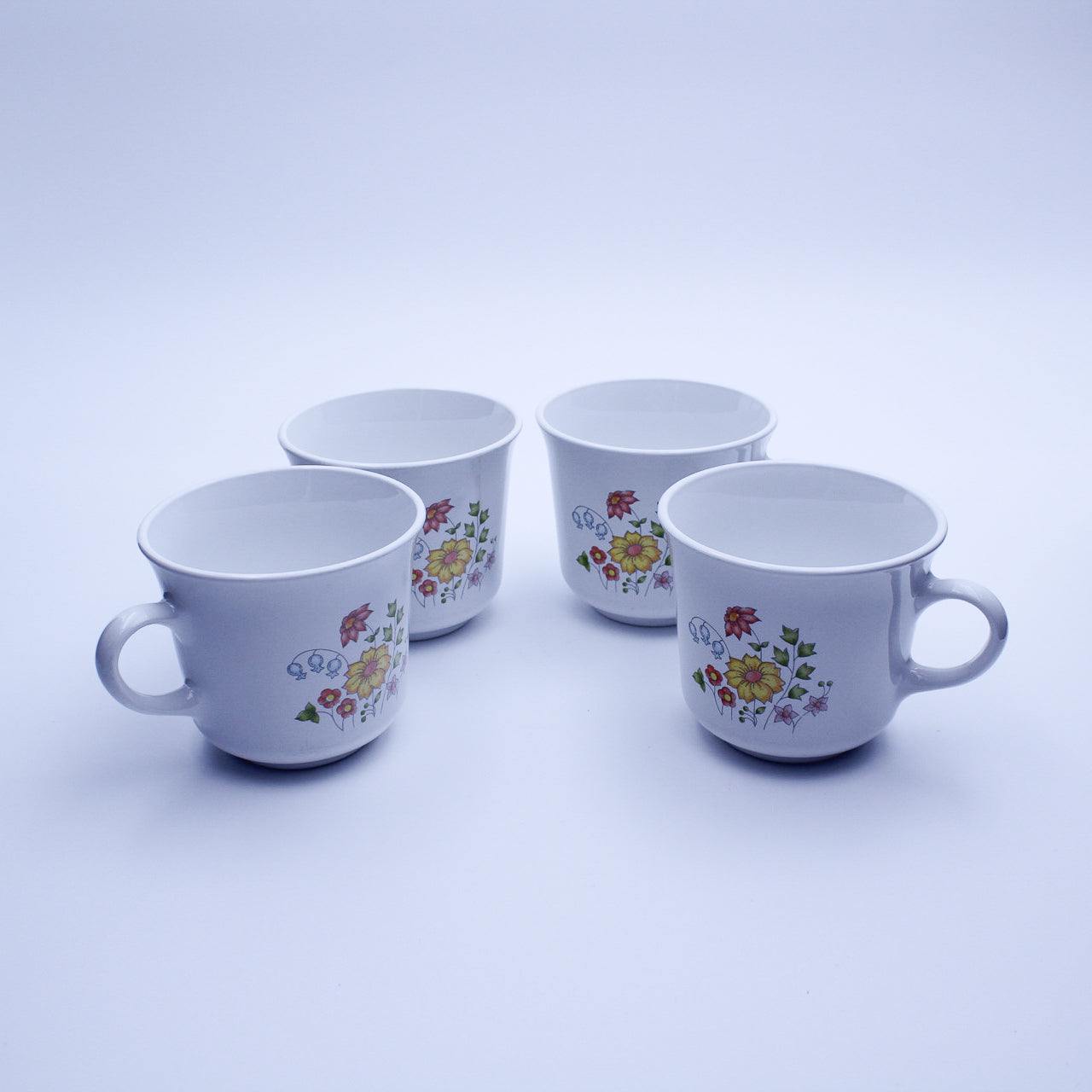 Set of 4 Corelle Spring Meadow Coffee Mugs, 1970s Floral by Corning Ware