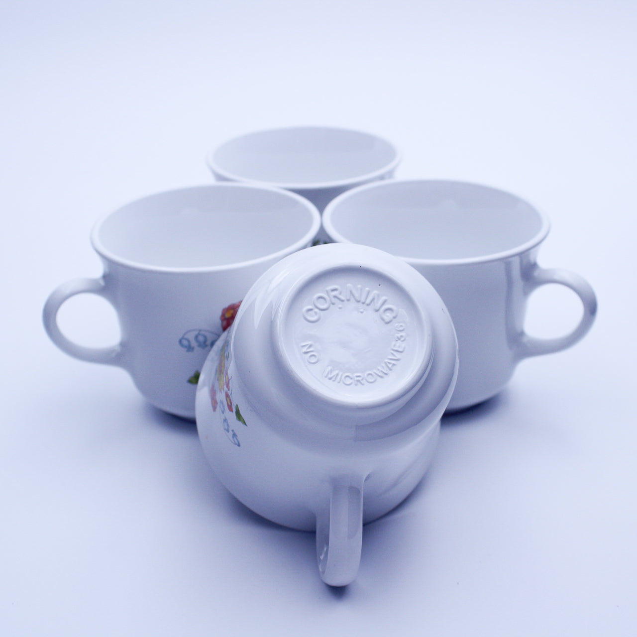 Set of 4 Corelle Spring Meadow Coffee Mugs, 1970s Floral by Corning Ware