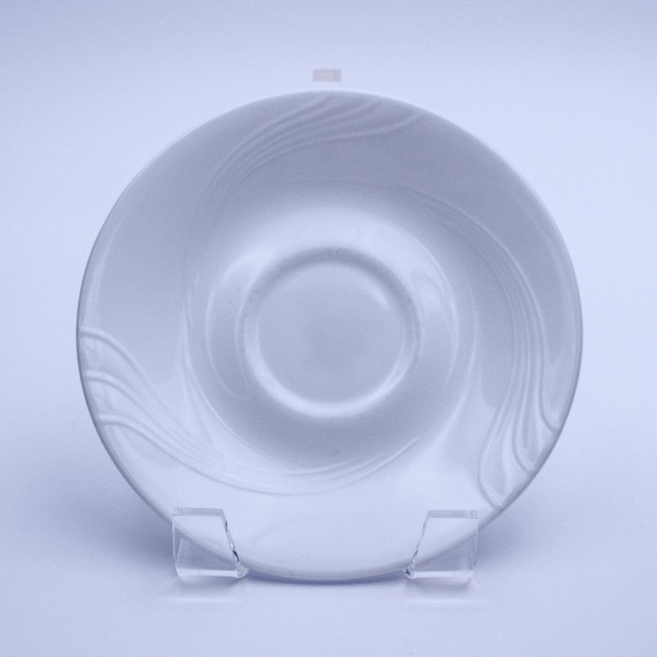 Vintage Corelle Windward White Saucer, Embossed Swirl, 6 1/8"