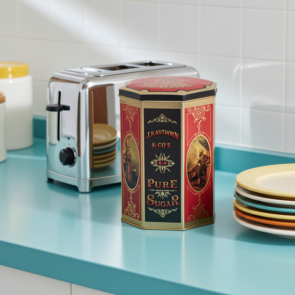 Replica J.R. Anthorn & Co. Sugar Tin – Red Graphic Container