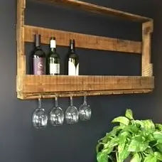 Wall Wine & Glass Rack - Repurposed Wood