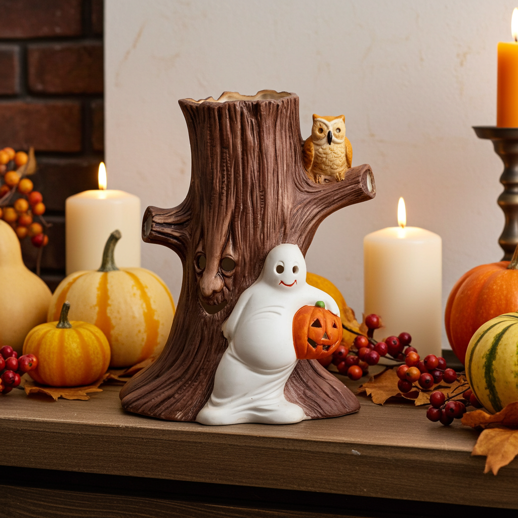Heartline Spooky Tree Ceramic Luminary - 1985 Halloween Stump