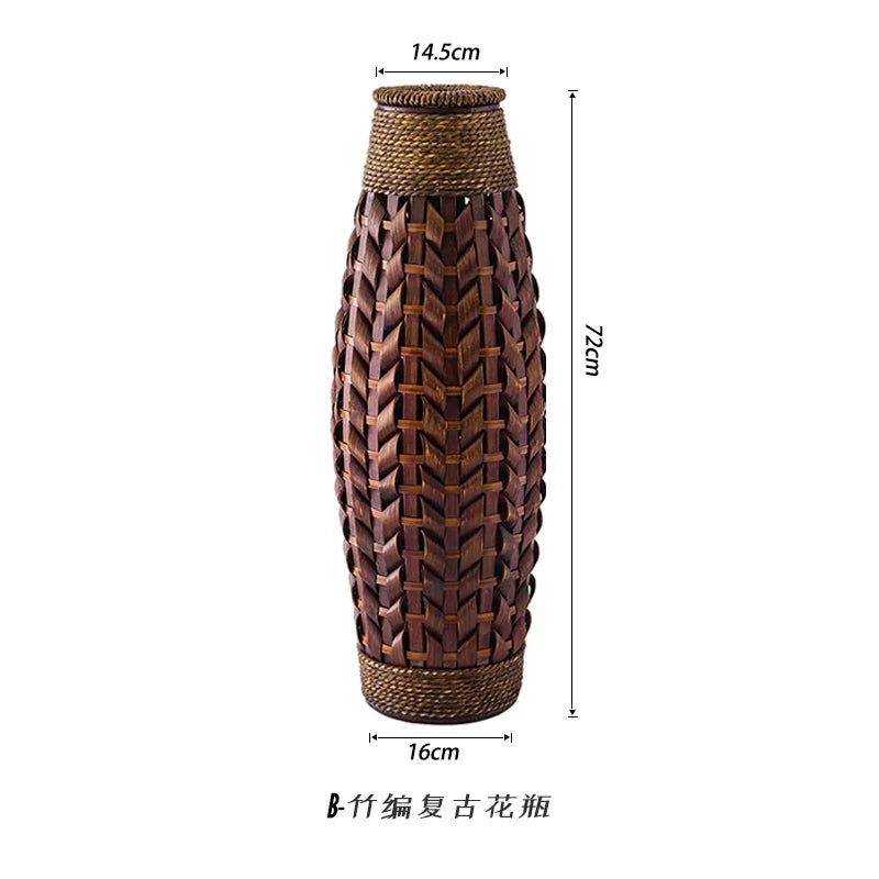 Rattan & Bamboo Glass Vase - Handwoven Natural