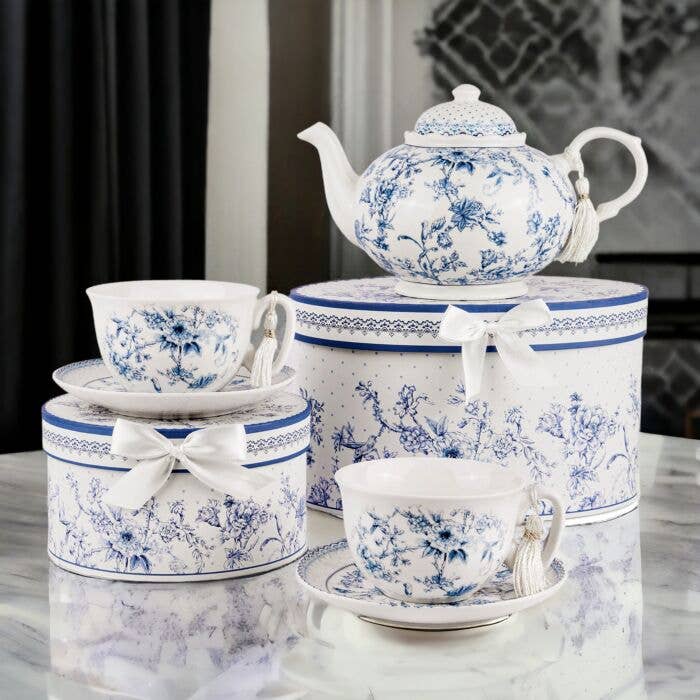 Vintage Blue Flowers Porcelain Teapot in Gift Box – Floral Everyday Accent