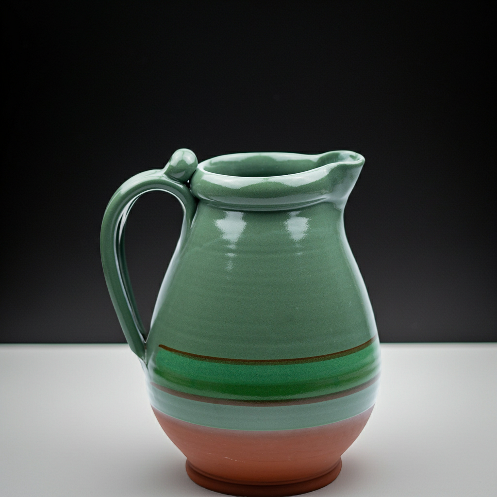 Green Glazed Terracotta Pitcher - Hand‑Thrown Studio Jug