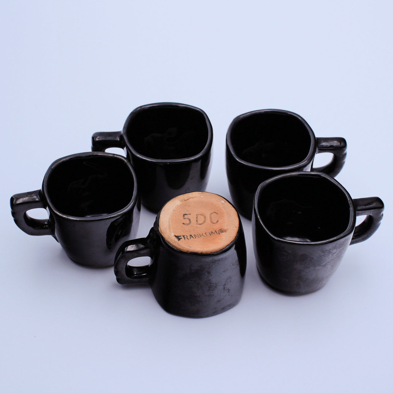 Frankoma Black Gloss Teapot Set — 5T Teapot + 5 Demitasse Cups