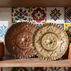 Mexican Sun Face Wall Plate Pair – Hammered Metal Design