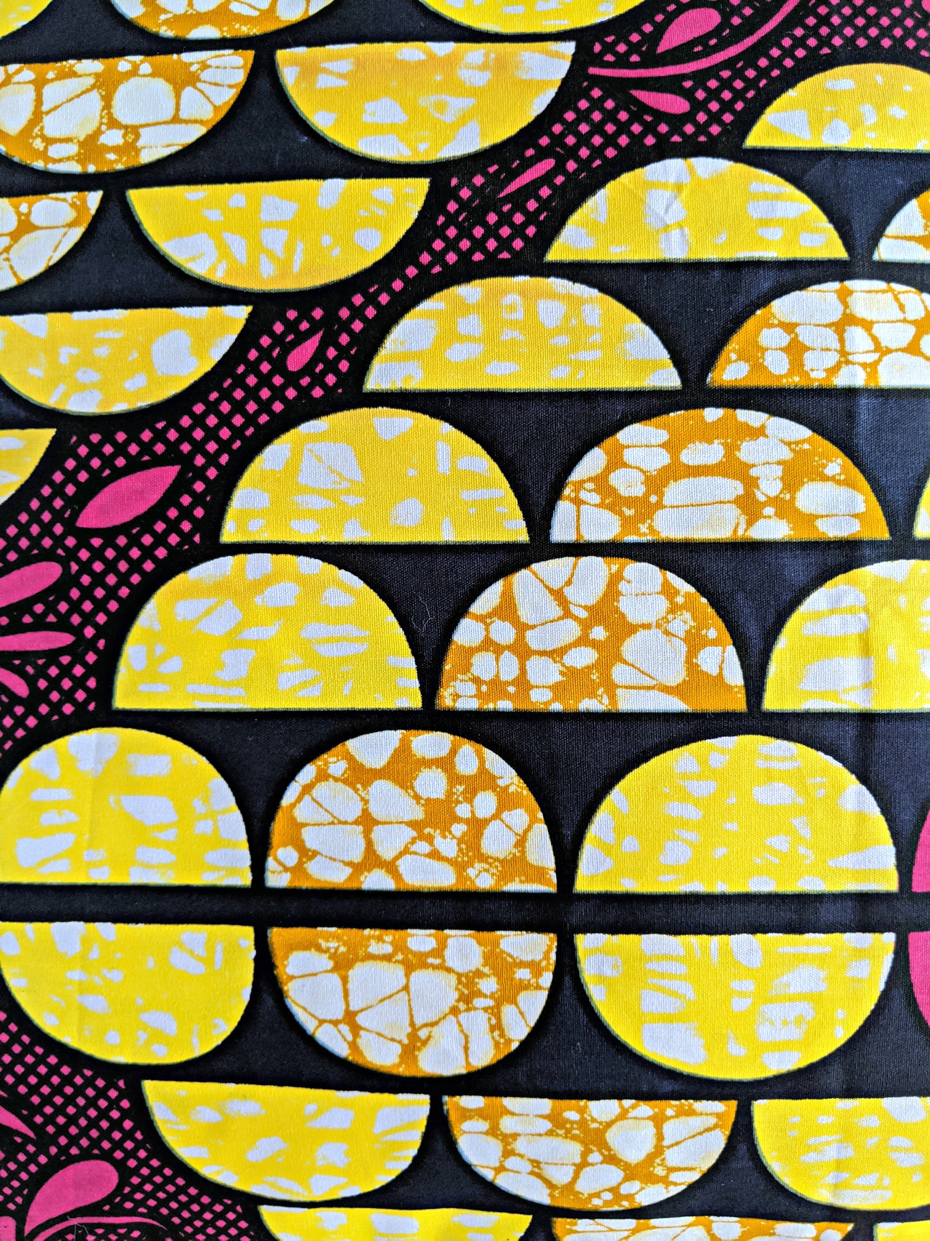 African Print Fabric Pillow Cover -Fuchsia Black Yellow