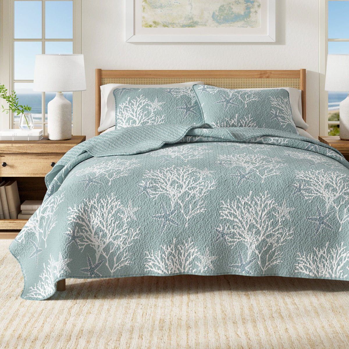 Fenwick Collection Quilt Set - Reversible Coral Microfiber Quilt