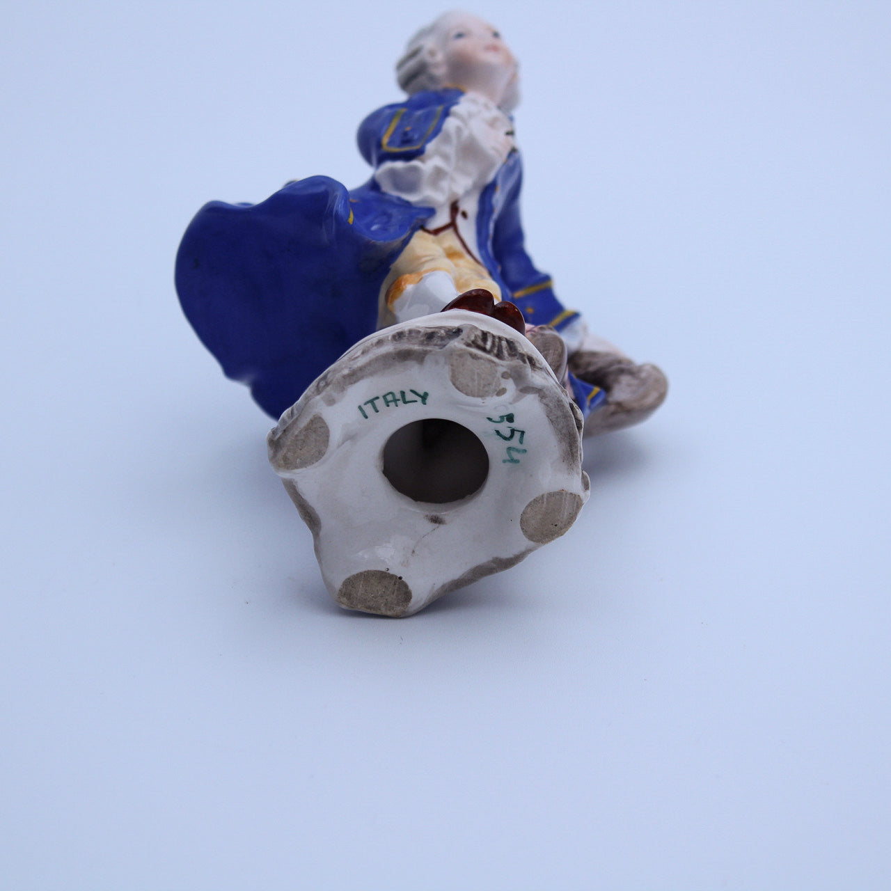 Hand‑Painted Italian Gentleman Figurine, Blue Coat, Marked 554