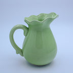 Lime Green Ceramic Pitcher, Glossy Finish, Ruffled Rim, 7.5" Tall