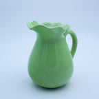 Lime Green Ceramic Pitcher, Glossy Finish, Ruffled Rim, 7.5" Tall