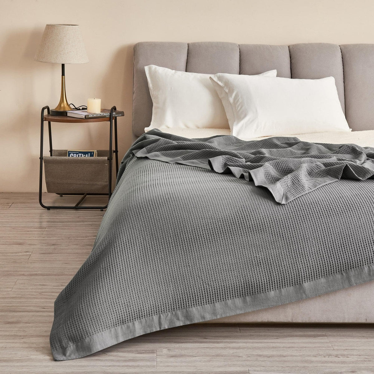 Great Bay Home Waffle Weave Cotton Blanket - Lightweight & Breathable