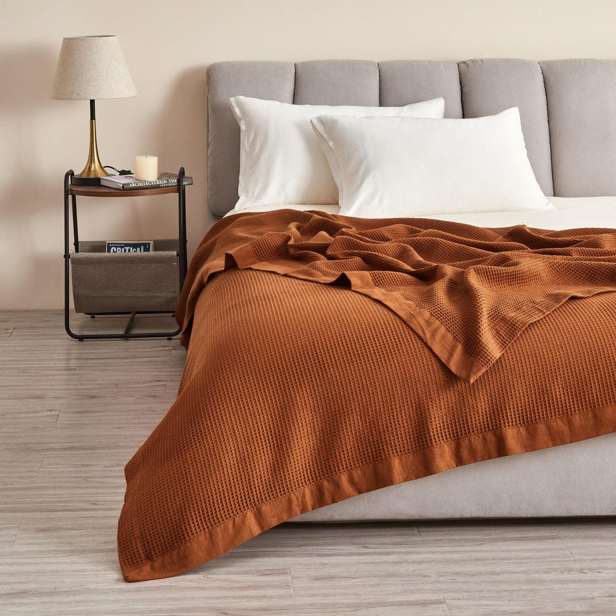 Great Bay Home Waffle Weave Cotton Blanket - Lightweight & Breathable