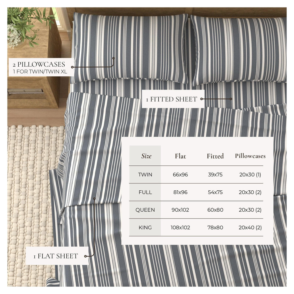 4-Piece Striped Microfiber Sheet Set - Elouise Collection