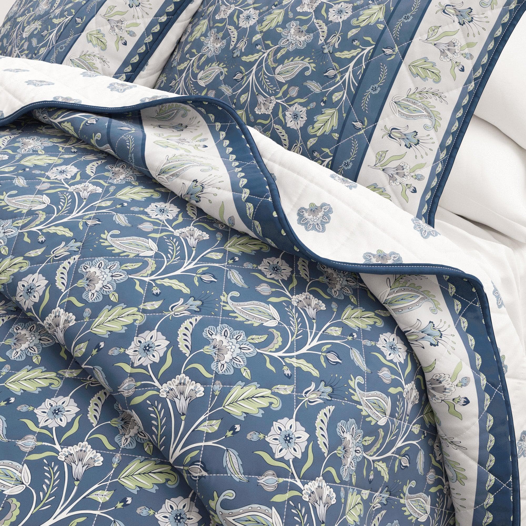 Ensemble de couvre-lit en coton imprimé floral bohème - Collection Indira