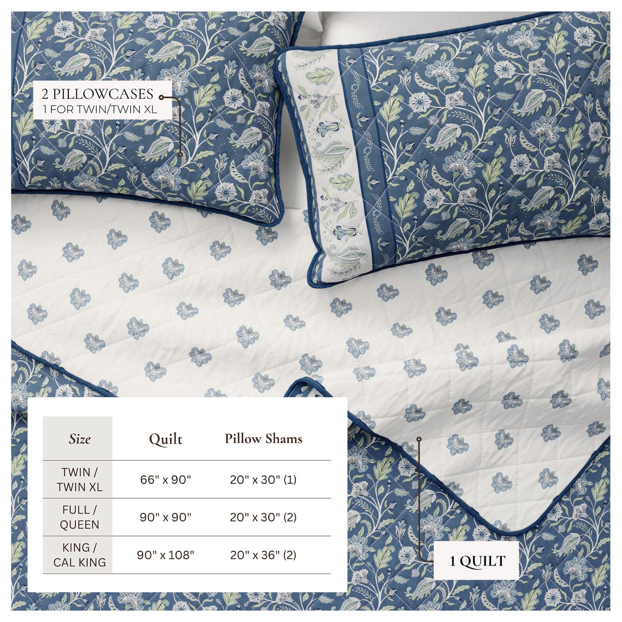 Ensemble de couvre-lit en coton imprimé floral bohème - Collection Indira