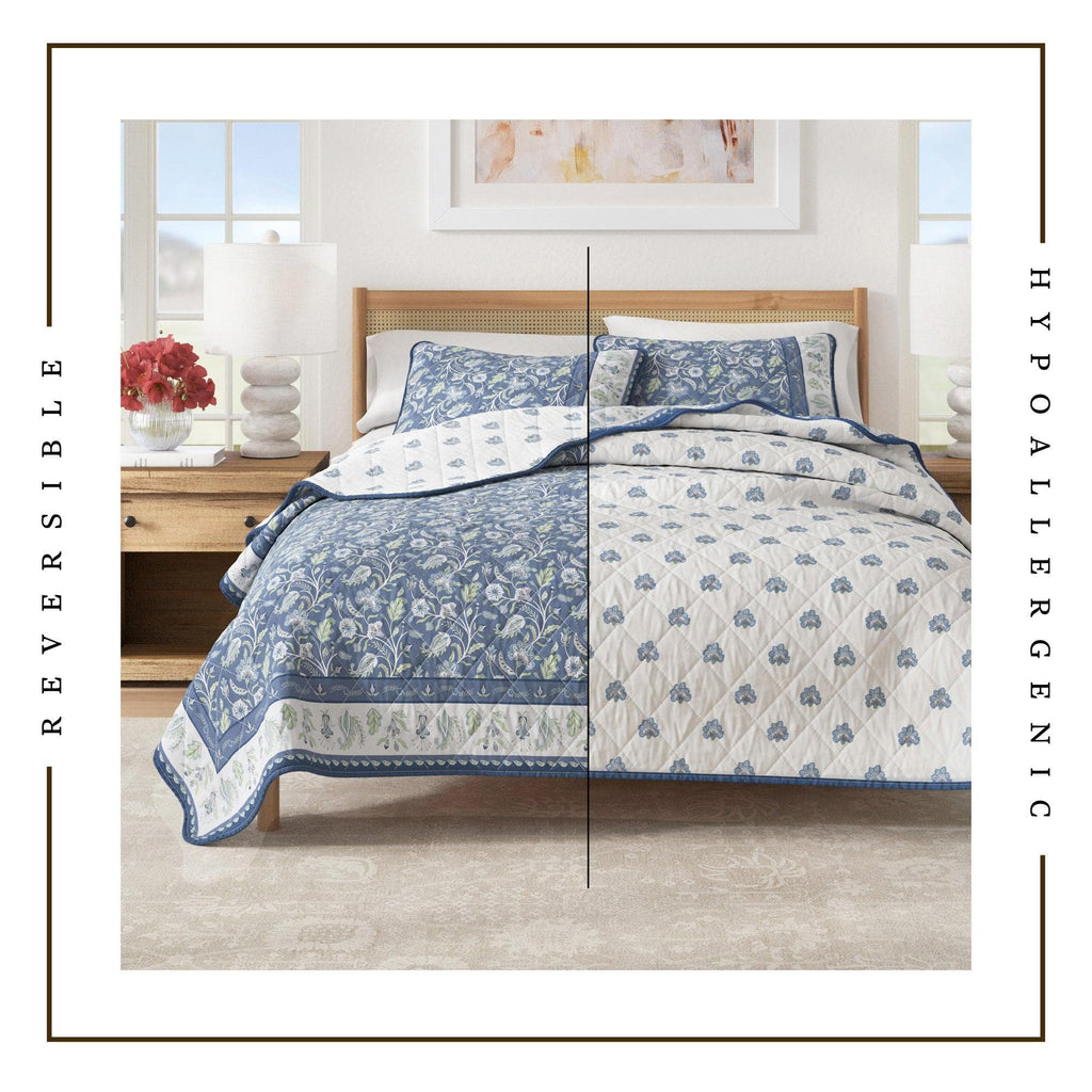 Ensemble de couvre-lit en coton imprimé floral bohème - Collection Indira
