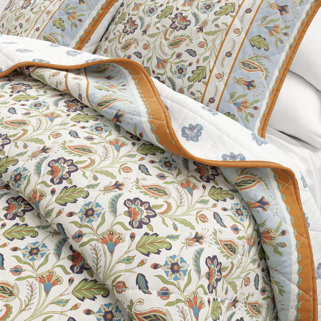 Ensemble de couvre-lit en coton imprimé floral bohème - Collection Indira