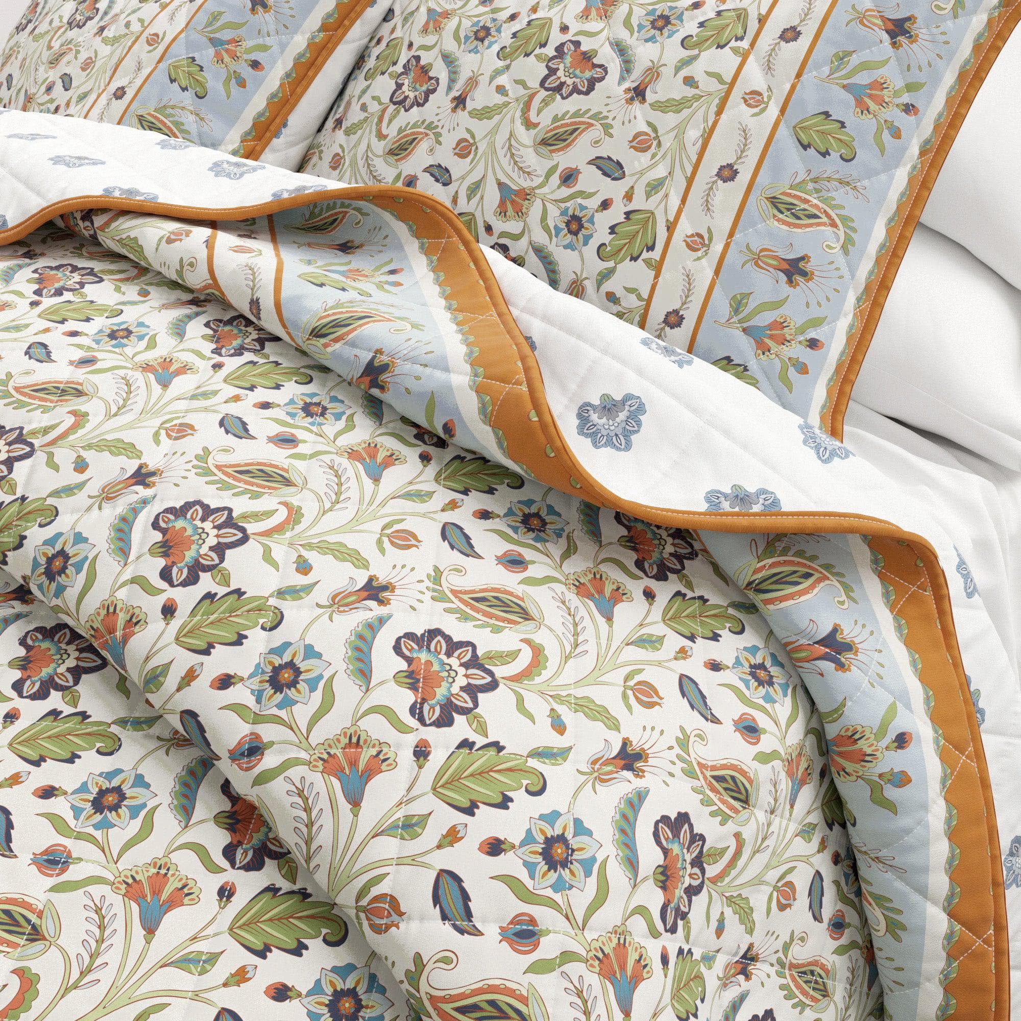 Ensemble de couvre-lit en coton imprimé floral bohème - Collection Indira