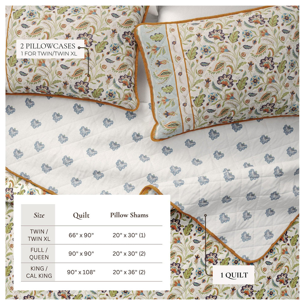 Ensemble de couvre-lit en coton imprimé floral bohème - Collection Indira