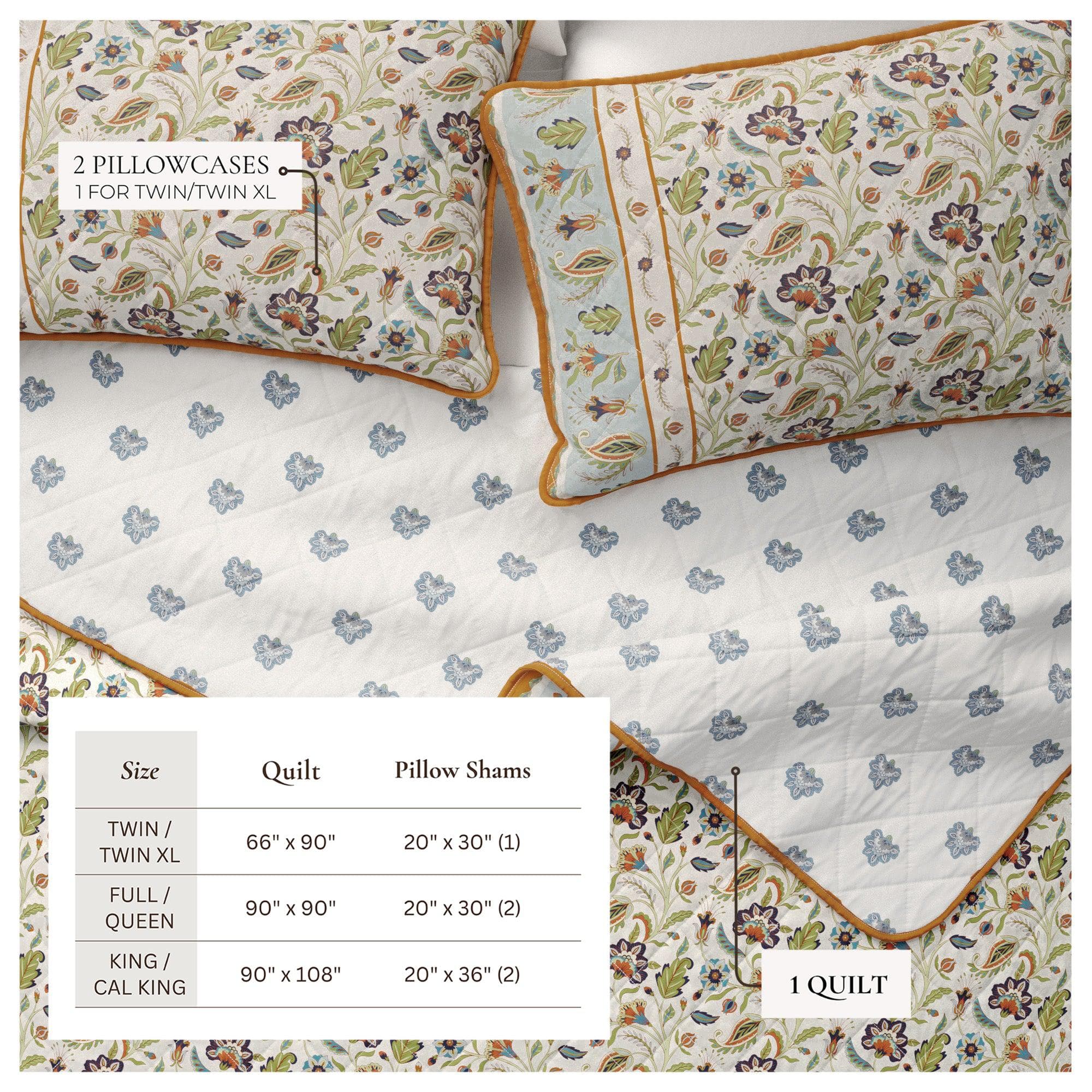 Ensemble de couvre-lit en coton imprimé floral bohème - Collection Indira