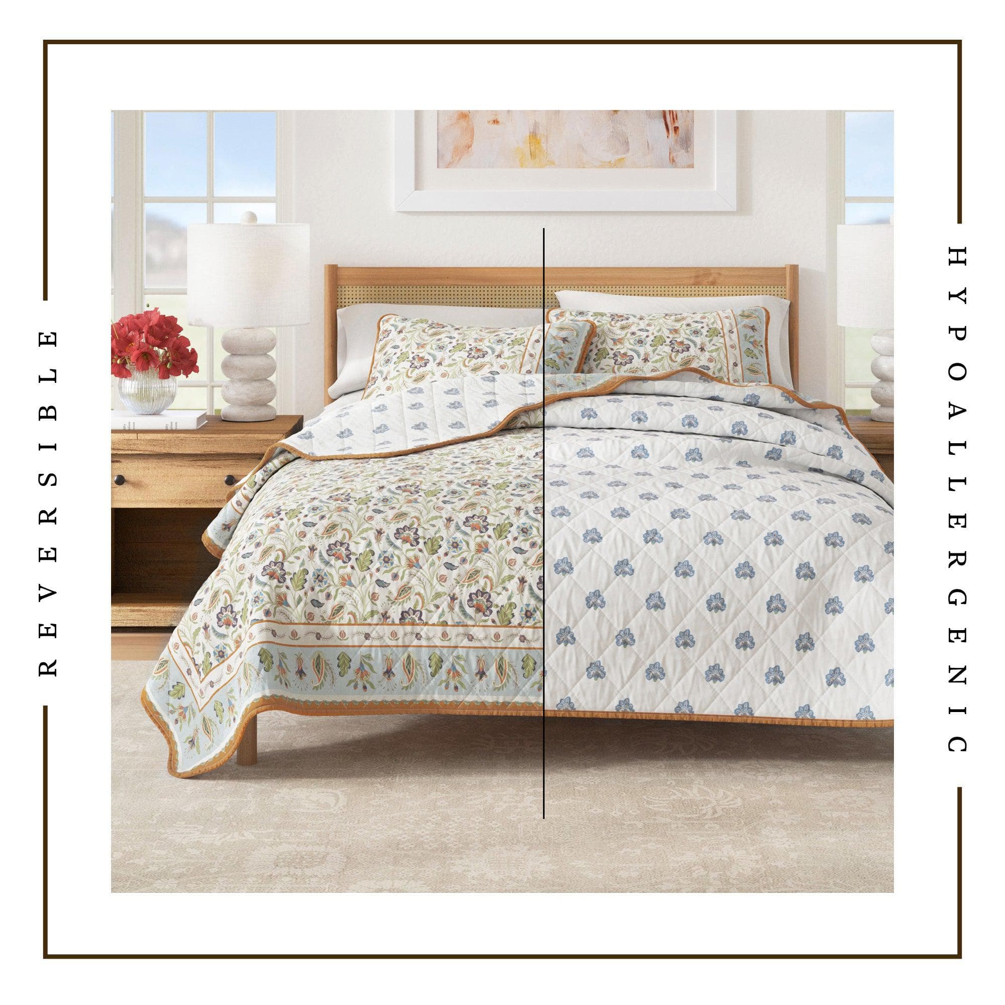 Ensemble de couvre-lit en coton imprimé floral bohème - Collection Indira