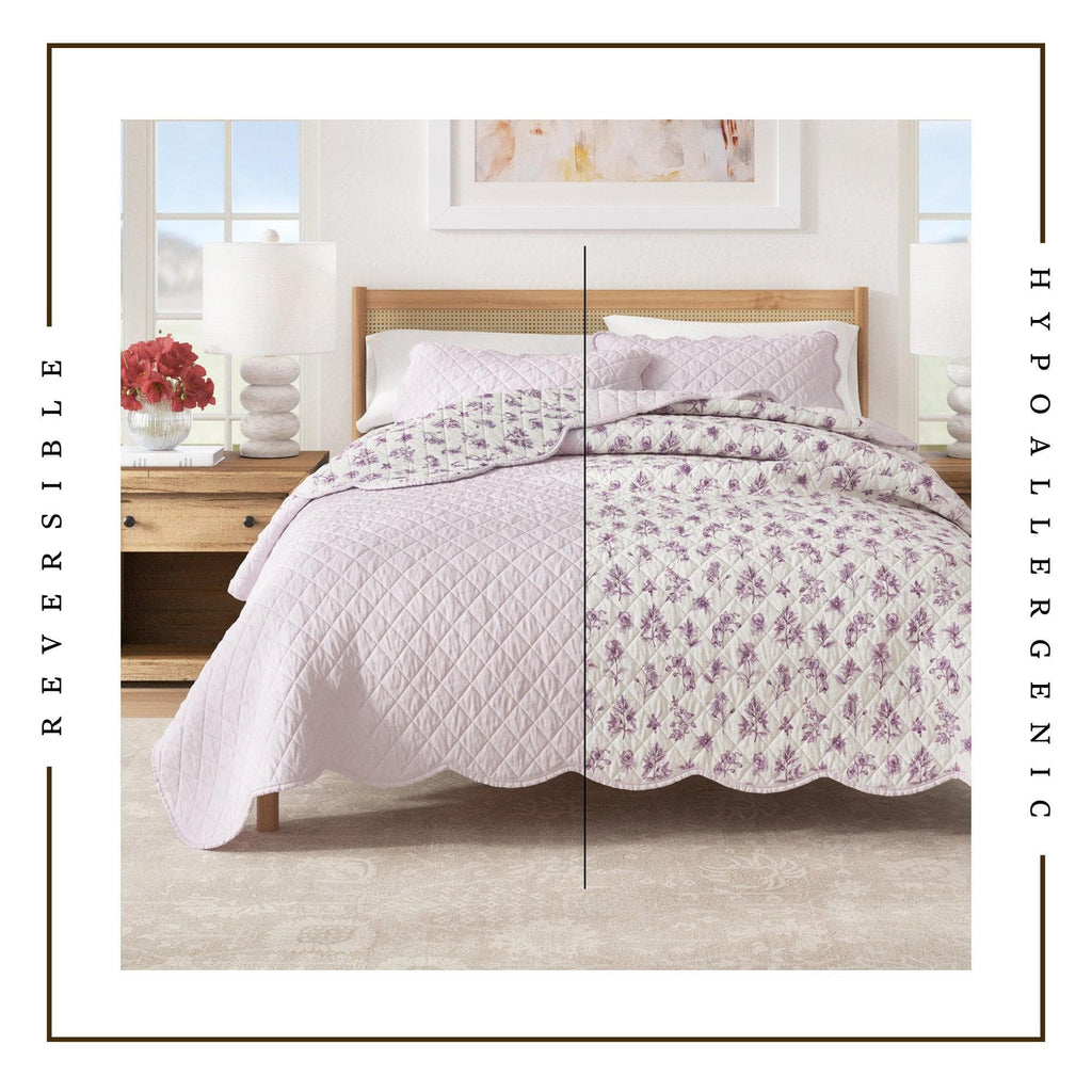 Bettwäsche-Set aus Baumwolle mit Blumenmuster und Wellenkante – Kollektion Sandie