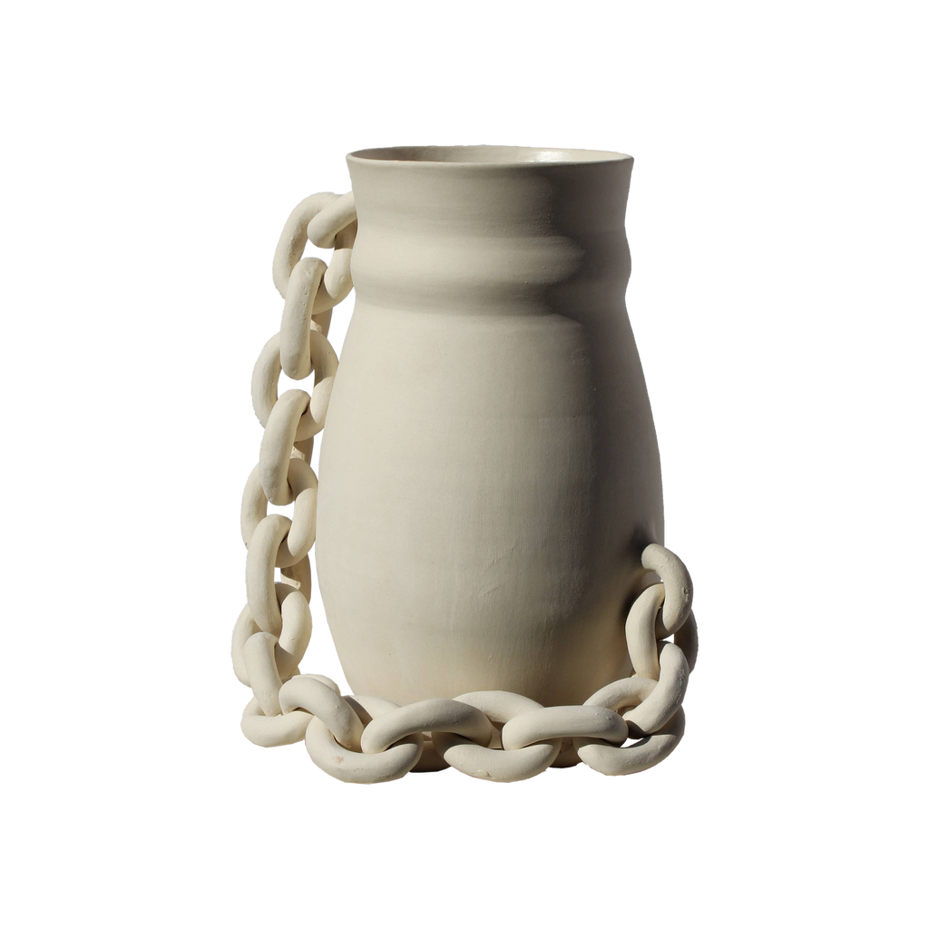 Handmade Stoneware Chain Vase – Satin Glaze, 8.5"