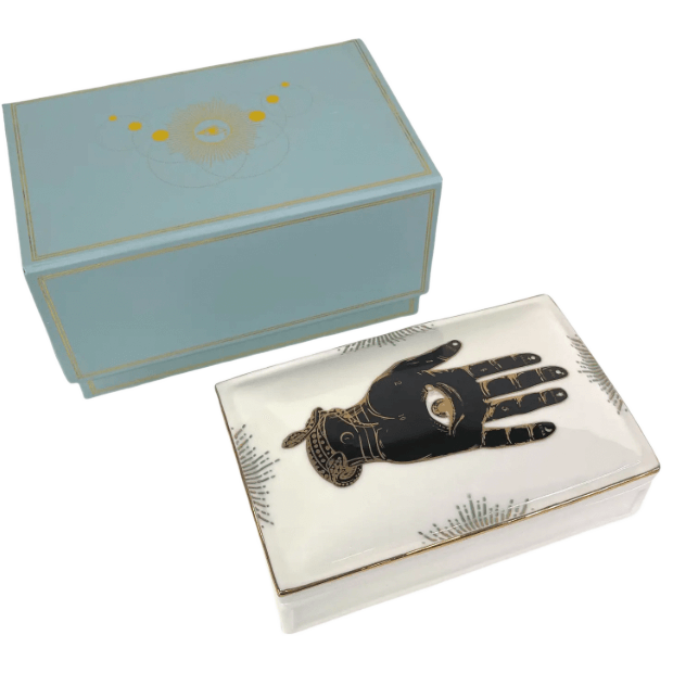 Hamsa Ceramic Box — Hand‑Painted with 24k Gold Trim