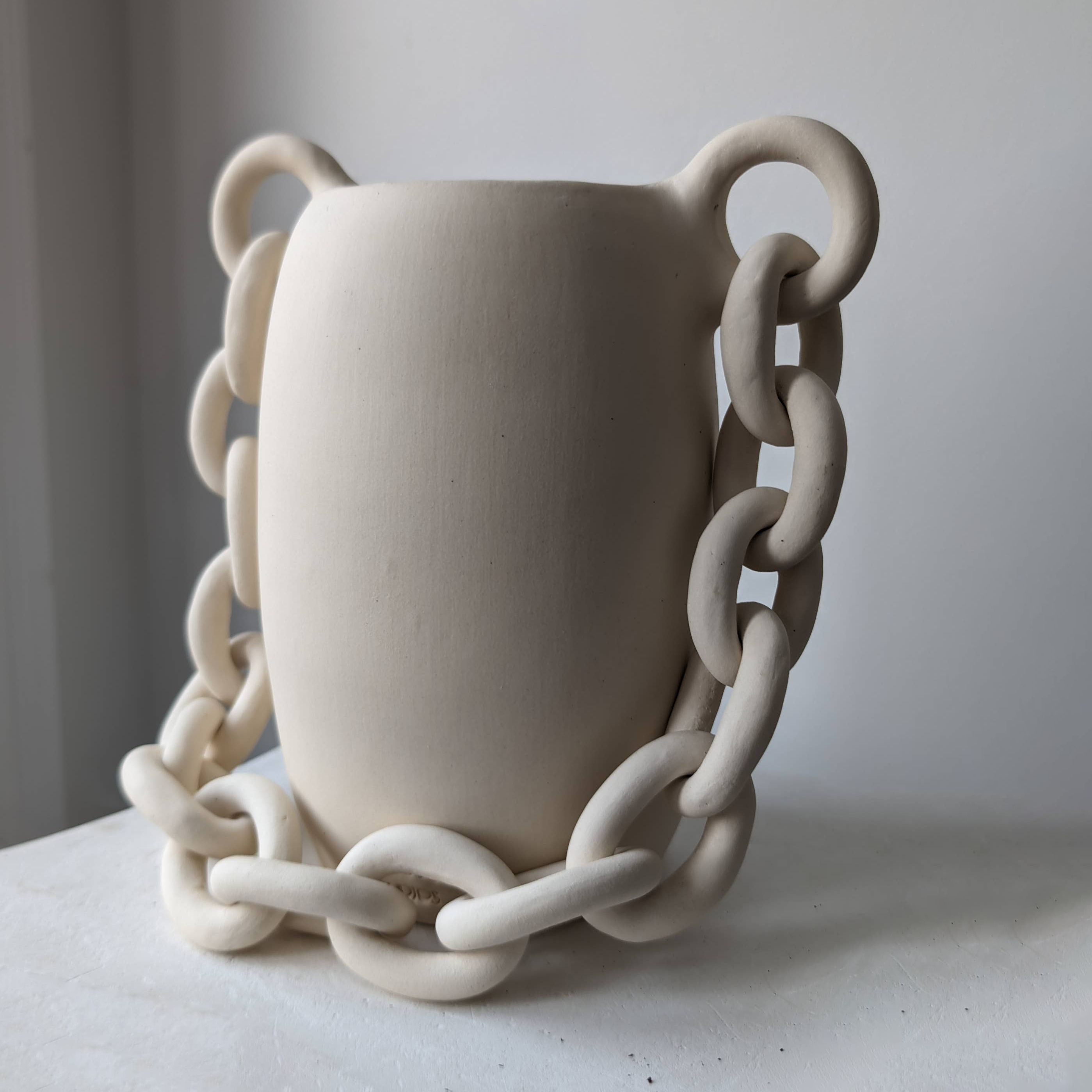 Handmade Porcelain Chain Vase — Satin Glaze