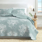 Fenwick Collection Quilt Set - Reversible Coral Microfiber Quilt
