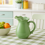 Lime Green Ceramic Pitcher, Glossy Finish, Ruffled Rim, 7.5" Tall