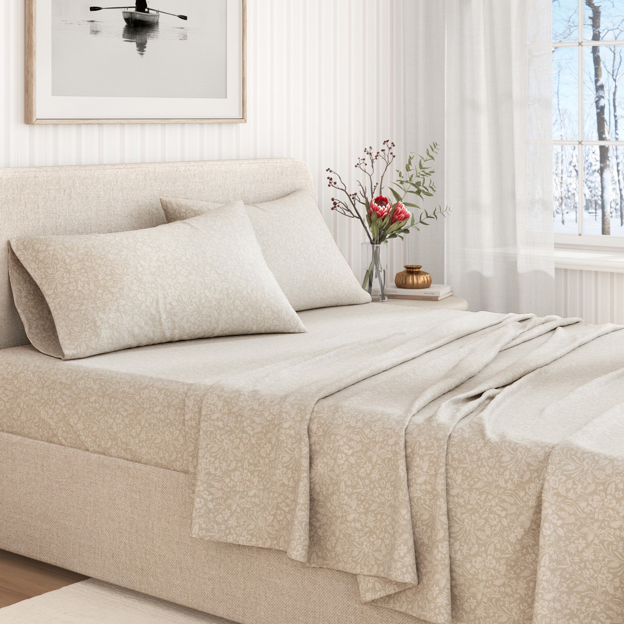 Parure de draps en flanelle de coton turc - Collection florale d'hiver