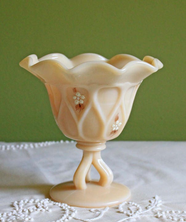 Hand Painted Westmoreland Milk Glass Footed Bowl – Signed 1979 Floral Design