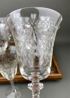 Cut Crystal Wine Goblets – Daisy Garland Motif, Set of Ten