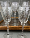 Cut Crystal Wine Goblets – Daisy Garland Motif, Set of Ten