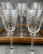 Cut Crystal Wine Goblets – Daisy Garland Motif, Set of Ten